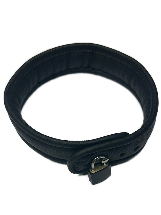 Leder-Halsband, abschließbar,gepolstert schwarz