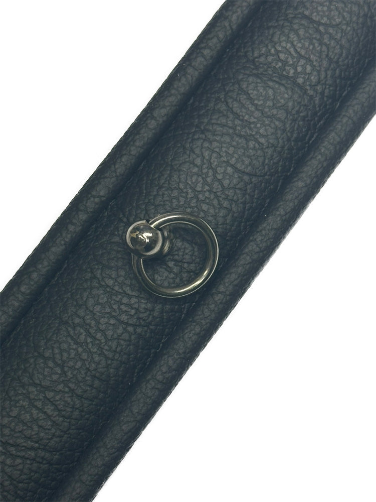 Leder-Halsband, abschließbar,gepolstert schwarz
