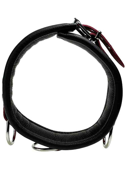 Leder-Halsband gepolstert Fuchsia-Pink - 3 D-Ringe - 6,5cm