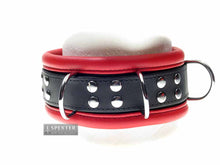 Leder-Halsband gepolstert rot - 3 D-Ringe - 6,5cm
