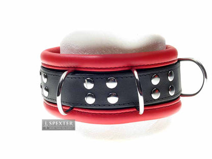 Leder-Halsband gepolstert rot - 3 D-Ringe - 6,5cm