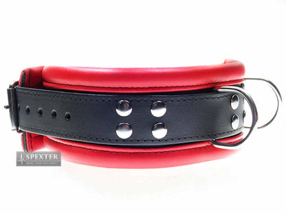 Leder-Halsband gepolstert rot - 3 D-Ringe - 6,5cm
