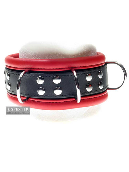 Leder-Halsband gepolstert rot - 3 D-Ringe - 6,5cm