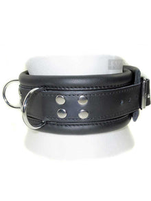 Leder-Halsband gepolstert schwarz - 3 D-Ringe - 6,5cm