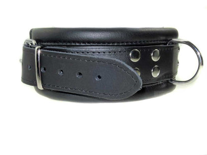 Leder-Halsband gepolstert schwarz - 3 D-Ringe - 6,5cm