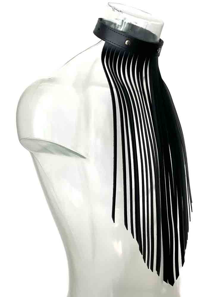 Lederhalsband mit Lederfransen - schwarz