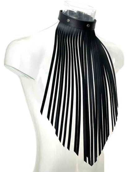 Lederhalsband mit Lederfransen - schwarz