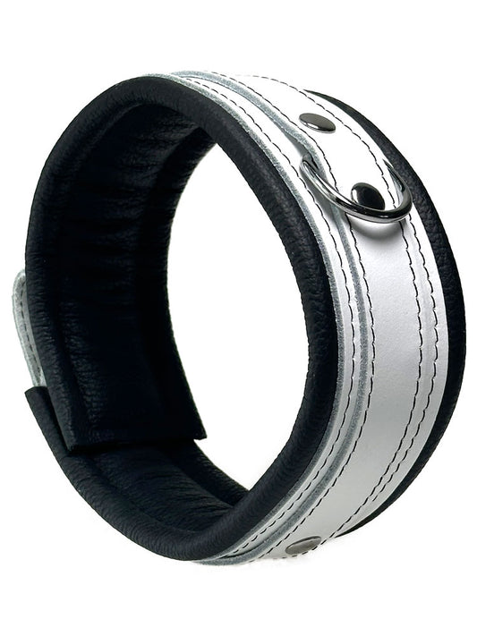 Leder-Halsband, weißer Riemen, schwarz gepolstert 5cm