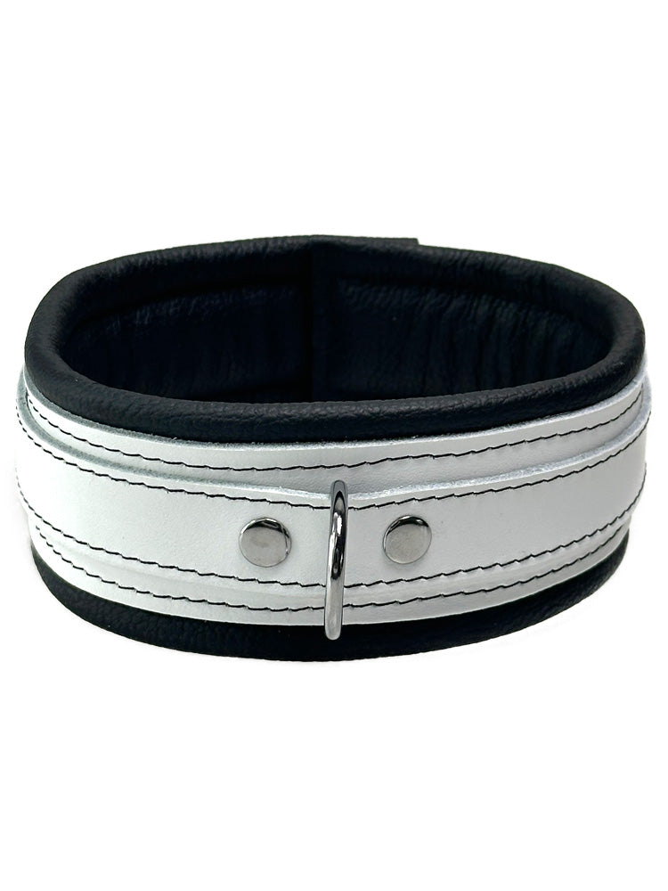 Leder-Halsband, weißer Riemen, schwarz gepolstert 5cm