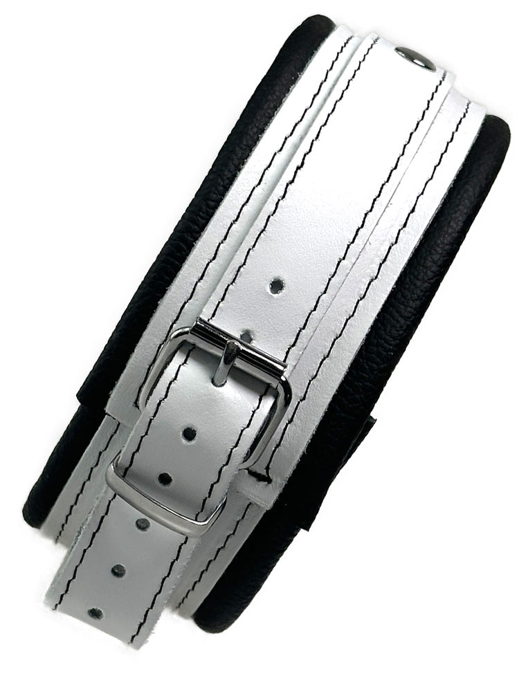 Leder-Halsband, weißer Riemen, schwarz gepolstert 5cm