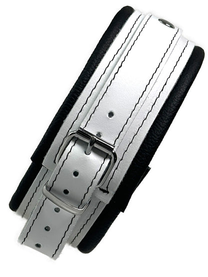 Leder-Halsband, weißer Riemen, schwarz gepolstert 5cm