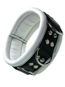 Leder-Halsband gepolstert weiss - 3 D-Ringe - 6,5cm