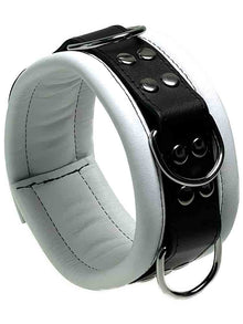Leder-Halsband gepolstert weiss - 3 D-Ringe - 6,5cm