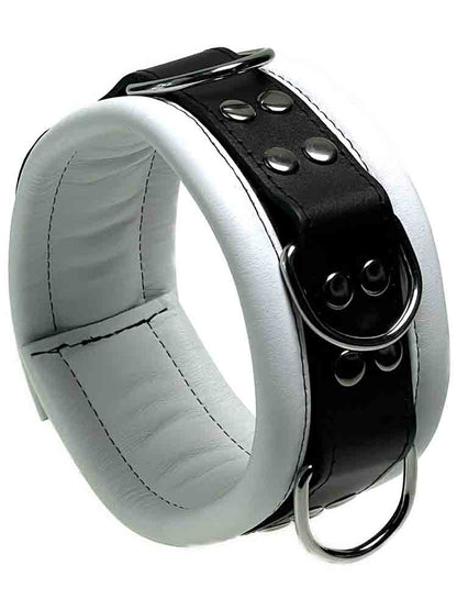 Leder-Halsband gepolstert weiss - 3 D-Ringe - 6,5cm