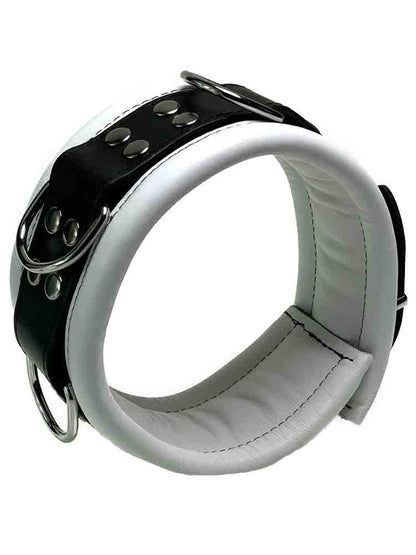 Leder-Halsband gepolstert weiss - 3 D-Ringe - 6,5cm