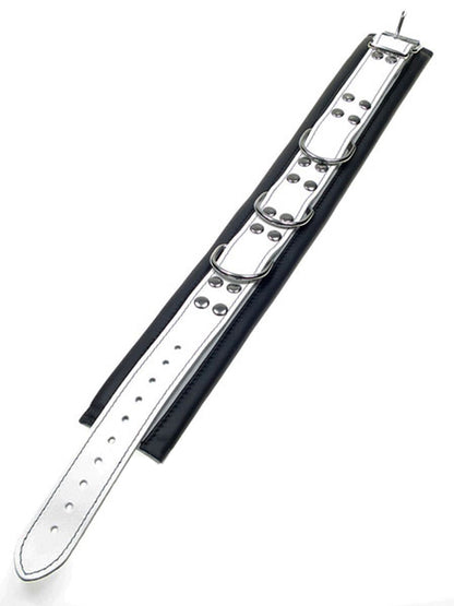 Leder-Halsband gepolstert schwarz-weiss - 3 D-Ringe - 6,5cm