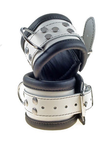 Leder-Handfesseln, schwarz-weiss - 6,5cm