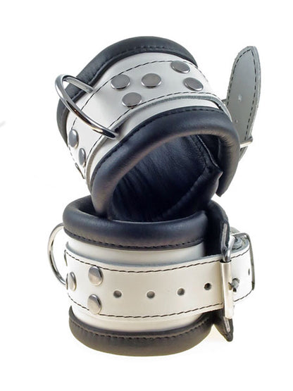 Leder-Handfesseln, schwarz-weiss - 6,5cm