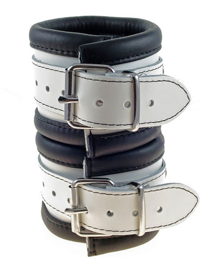 Leder-Handfesseln, schwarz-weiss - 6,5cm