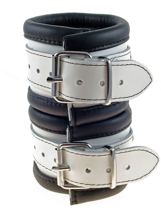 Leder-Handfesseln, schwarz-weiss - 6,5cm