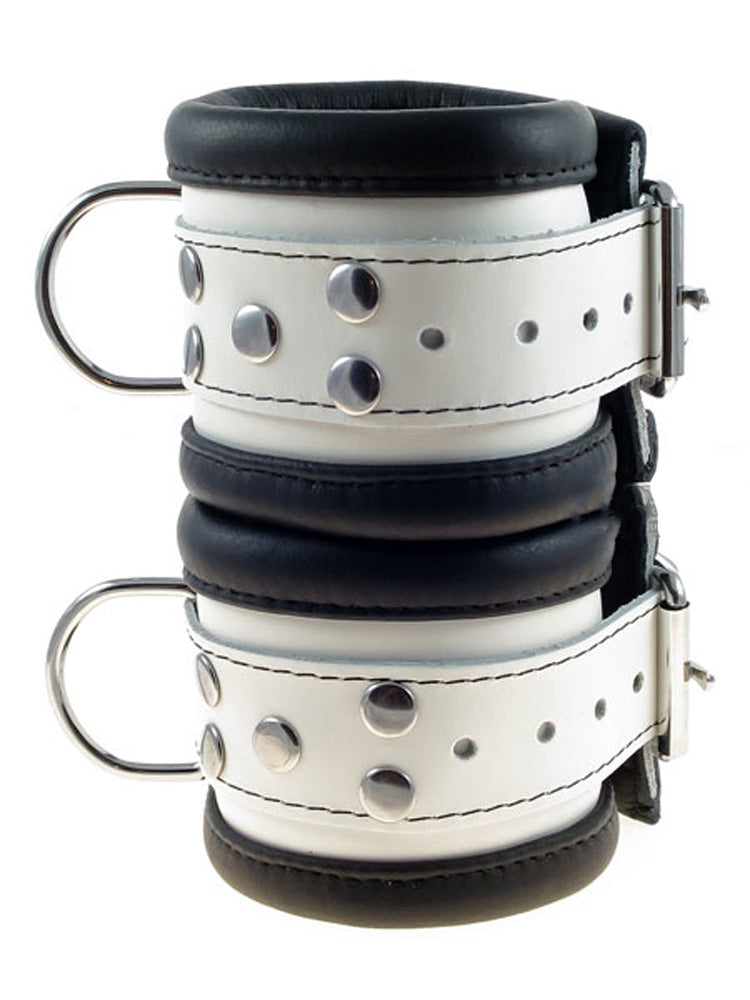 Leder-Handfesseln, schwarz-weiss - 6,5cm