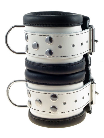 Leder-Handfesseln, schwarz-weiss - 6,5cm