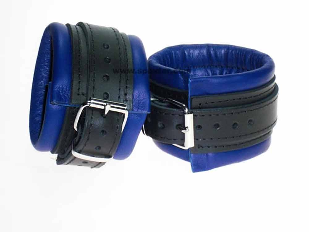 Leder-Handfesseln, Blau - 6,5cm