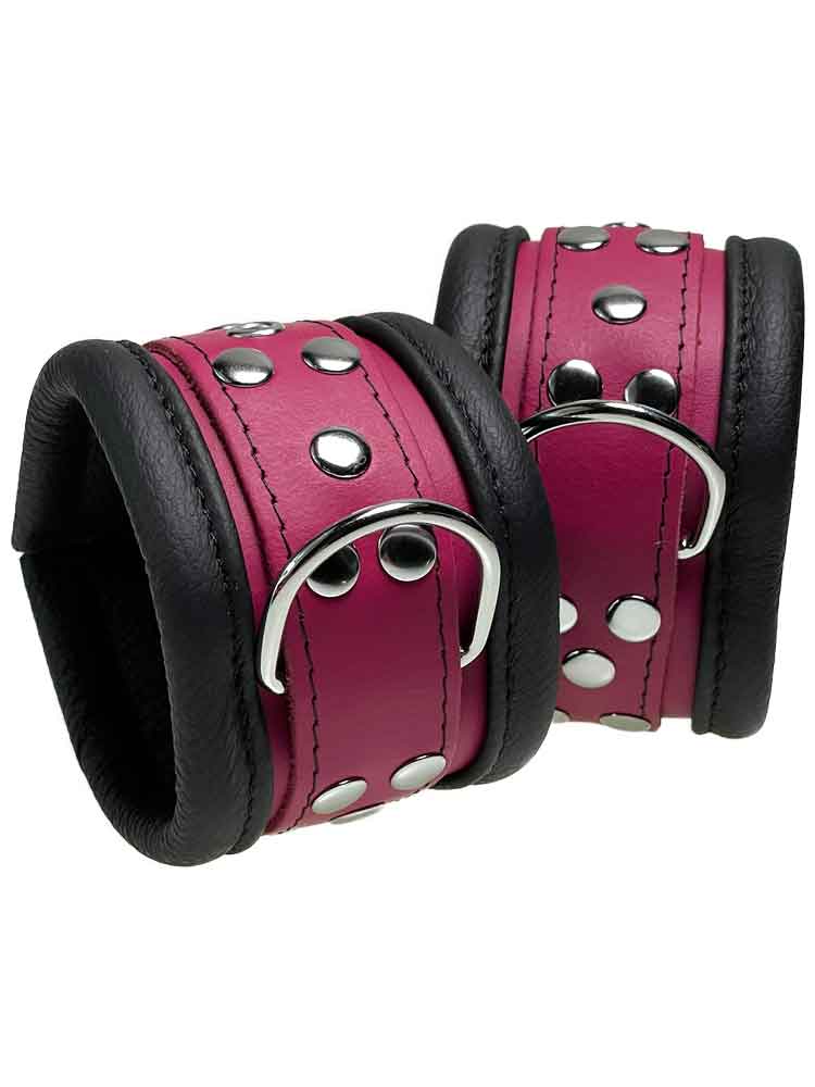 Leder-Handfesseln, Fuchsia-Pink - 6,5cm
