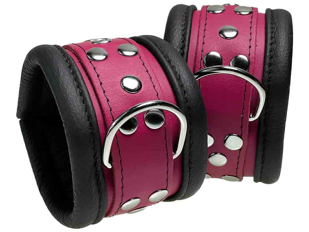 Leder-Handfesseln, Fuchsia-Pink - 6,5cm