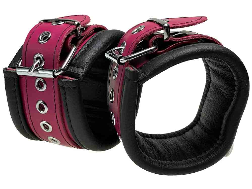 Leder-Handfesseln, Fuchsia-Pink - 6,5cm