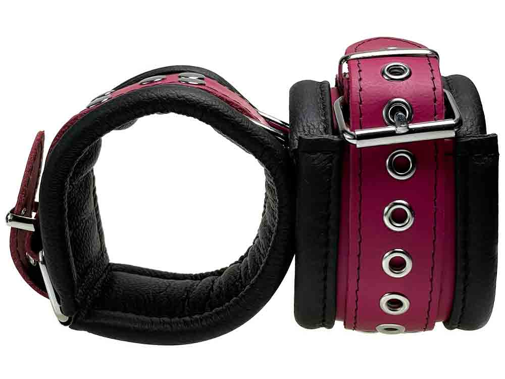 Leder-Handfesseln, Fuchsia-Pink - 6,5cm
