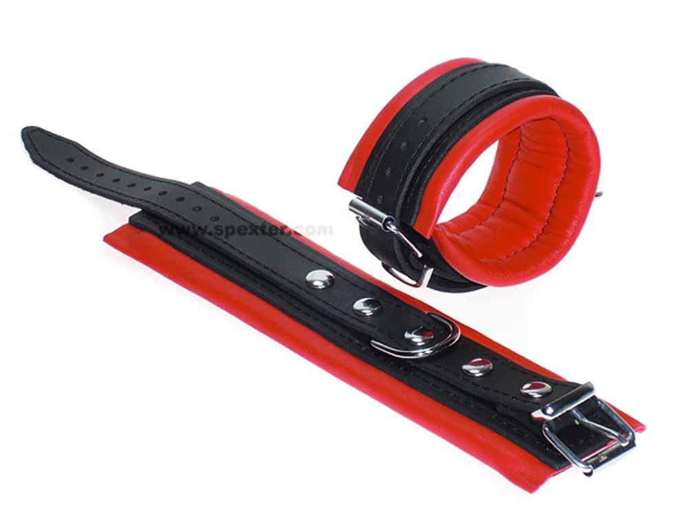 Leder-Handfesseln, rot - 6,5cm