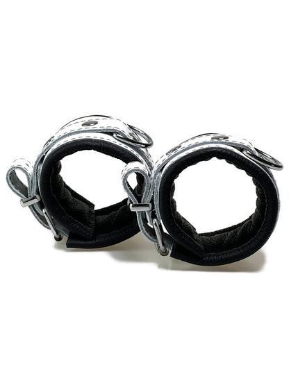 Leder-Handfesseln weißer Riemen, schwarz gepolstert 5cm