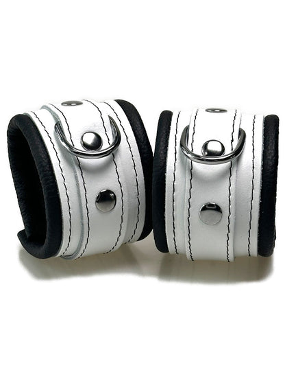Leder-Handfesseln weißer Riemen, schwarz gepolstert 5cm