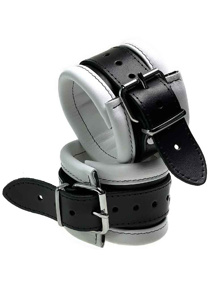 Leder-Handfesseln, weiss - 6,5cm