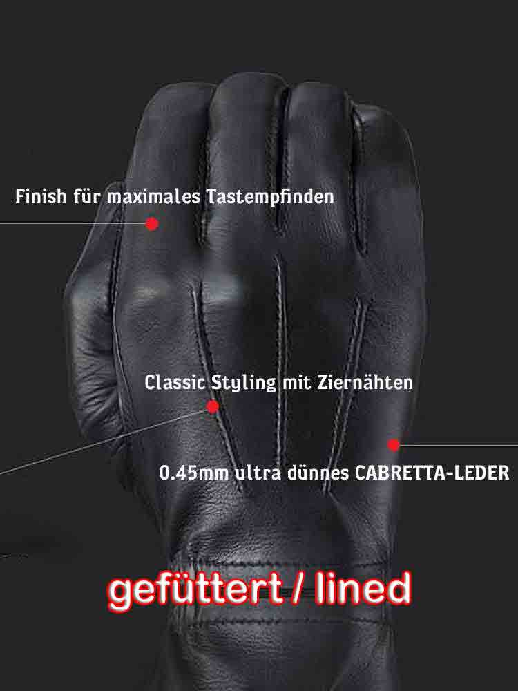 Leder-Handschuhe DELUXE POLICE gefüttert SCHWARZ