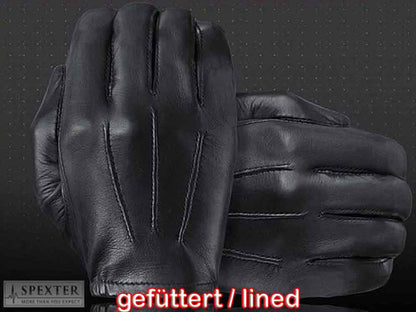 Leder-Handschuhe DELUXE POLICE gefüttert SCHWARZ