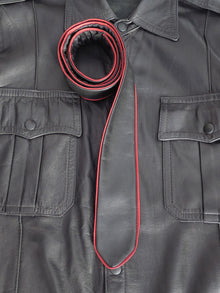 Lederkrawatte schmal mit ROTER Paspel