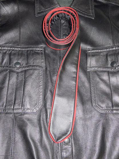 Lederkrawatte schmal mit ROTER Paspel