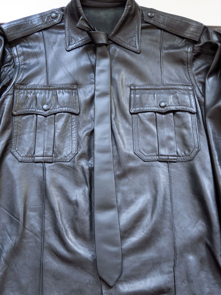 Lederkrawatte schmal SCHWARZ