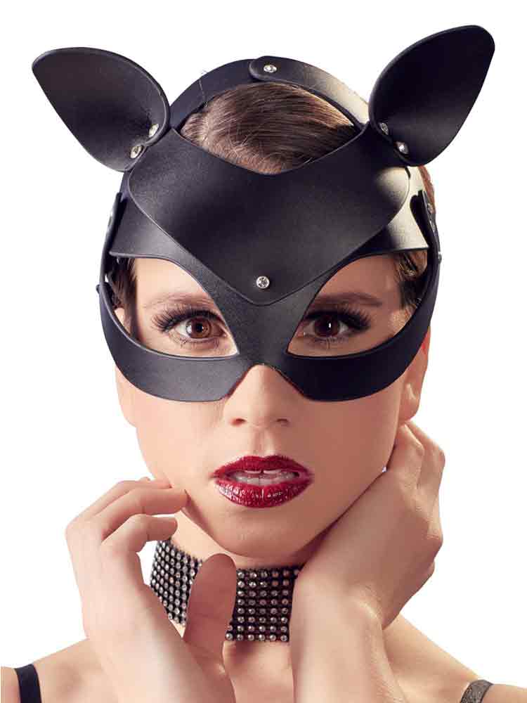 Ledermaske Katze schwarz