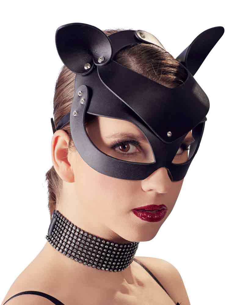 Ledermaske Katze schwarz