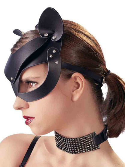 Ledermaske Katze schwarz