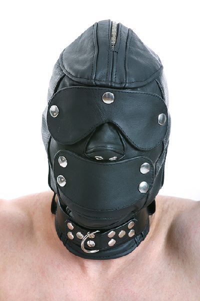 Ledermaske mit Mund- und Augenklappe + Halsband