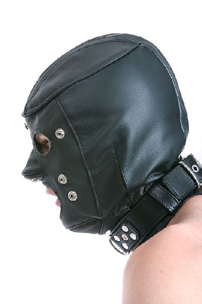 Ledermaske mit Mund- und Augenklappe + Halsband