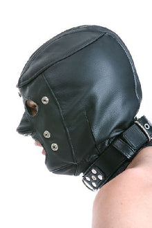 Ledermaske mit Mund- und Augenklappe + Halsband