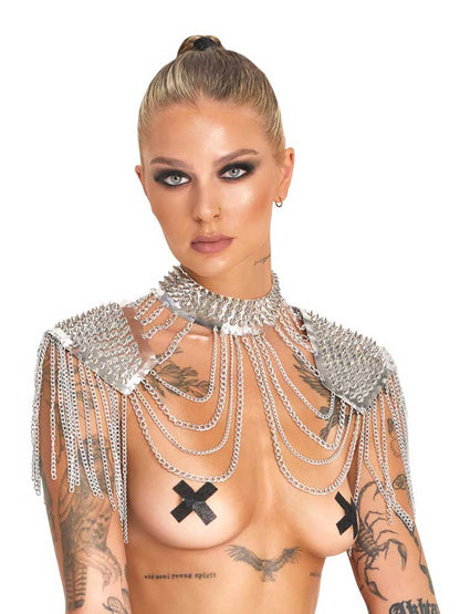 Kragen und Schulterpads mit Spikes - silberfarben