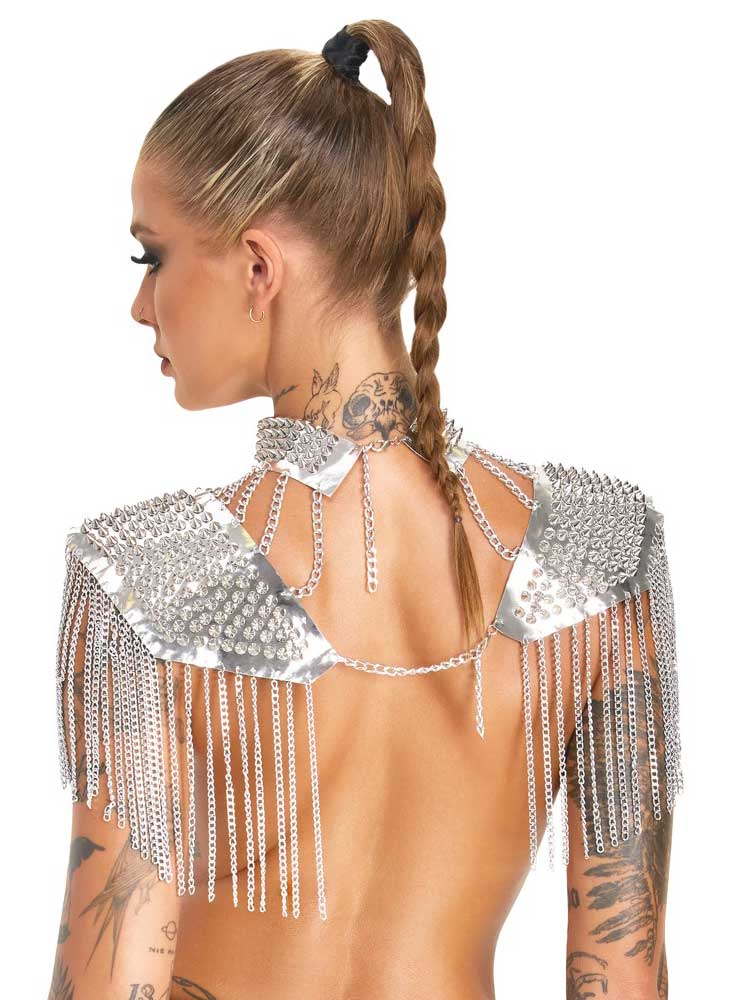 Kragen und Schulterpads mit Spikes - silberfarben