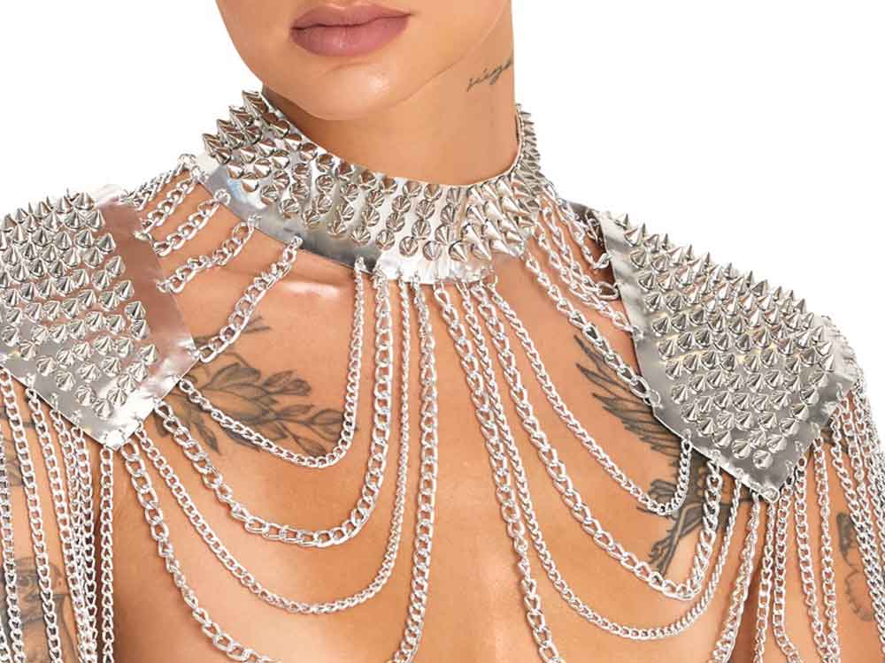 Kragen und Schulterpads mit Spikes - silberfarben