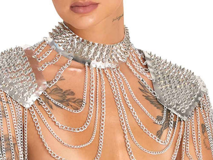 Kragen und Schulterpads mit Spikes - silberfarben